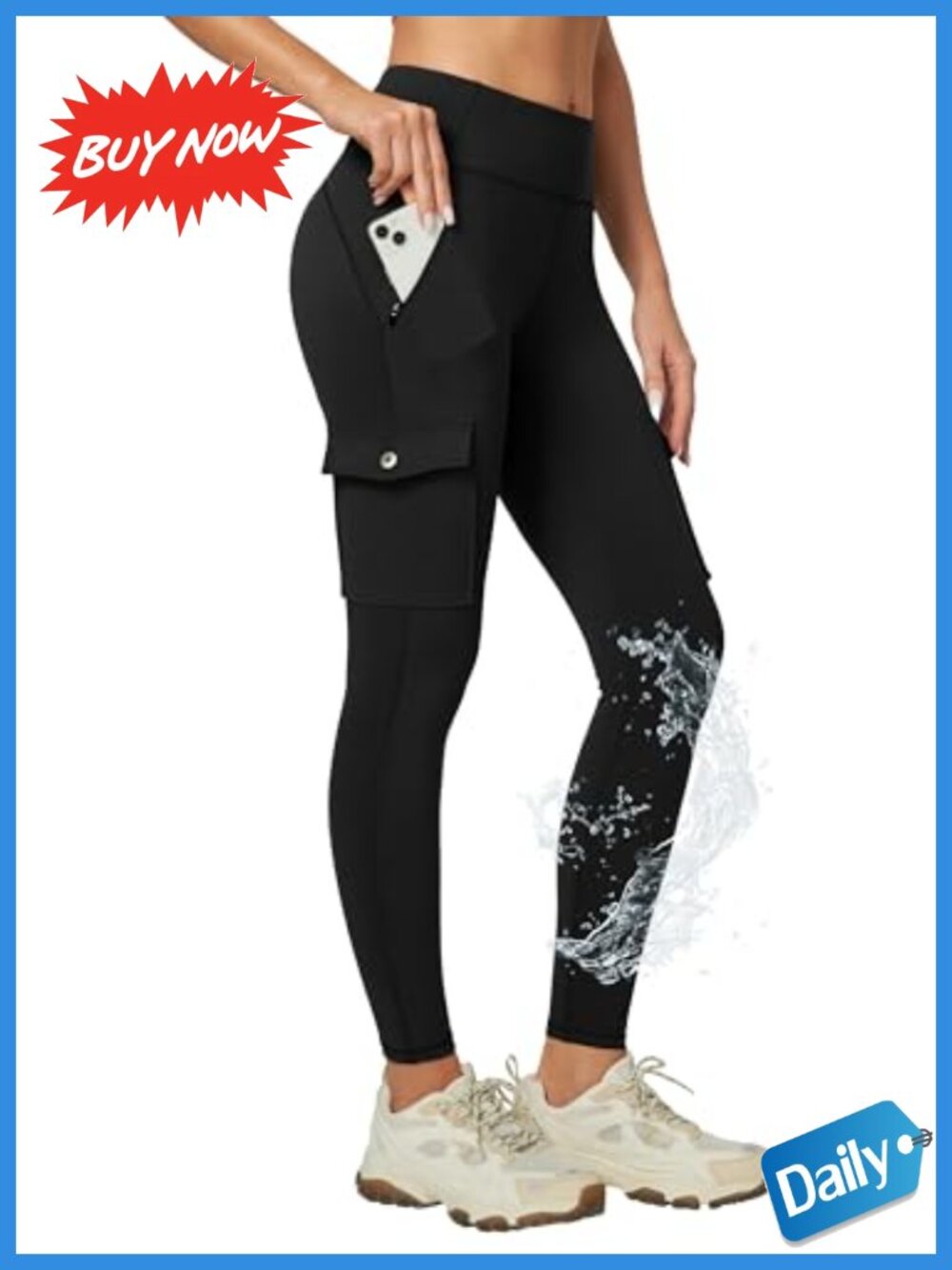 Water Resistant Hiking Leggings Zip Pockets Tummy Control UPF50+